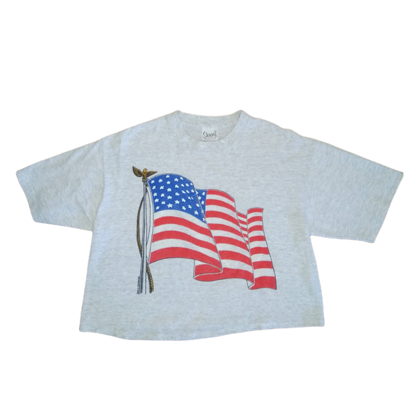 Vintage American Flag Crop T-shirt (L)